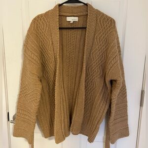 Pinch Cable Knit Cardigan in Tan